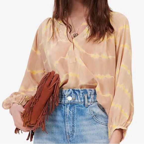 MAJE Blouse Top Women 3/Large Tie Dye Relaxed Nude Neutral - Picture 1 of 11